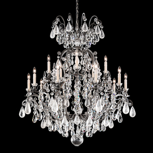 Renaissance Rock Crystal 16 Light 120V Chandelier in Antique Silver with Olivine & Smoke Quartz Crystal