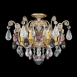Renaissance Rock Crystal 6 Light 120V Semi-Flush Mount in Heirloom Gold with Olivine & Smoke Quartz Crystal
