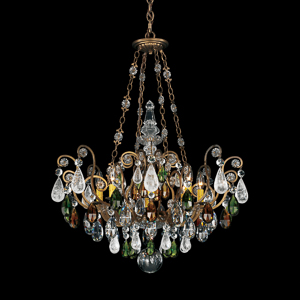 Renaissance Rock Crystal 8 Light 120V Pendant in Heirloom Gold with Olivine & Smoke Quartz Crystal