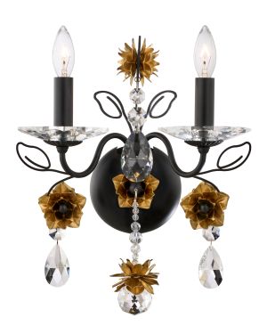 Camellia 2 Light 120V Wall Sconce in Heirloom Gold with White Flowers and Clear Radiance Crystal