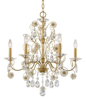Camellia 6 Light 120V Chandelier in Heirloom Gold with White Flowers and Clear Radiance Crystal