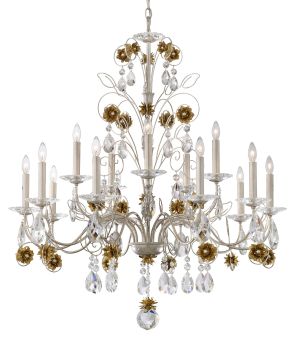 Camellia 15 Light 120V Chandelier in Black with Antique Silver Flowers and Clear Radiance Crystal