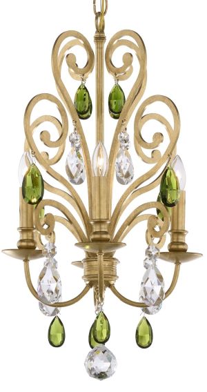 Conclave 4 Light 120V Mini Chandelier in Heirloom Gold with Clear and Olivine Crystal Colors