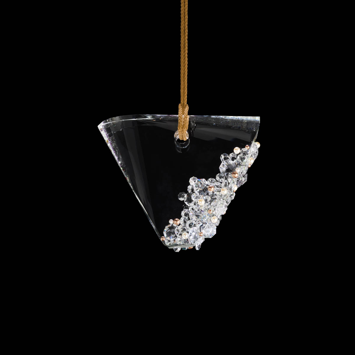 Addesion 12in LED 3000K/3500K/4000K 120-277V Mini Pendant in Polished Chrome with Clear Radiance Crystal and Gold Rope