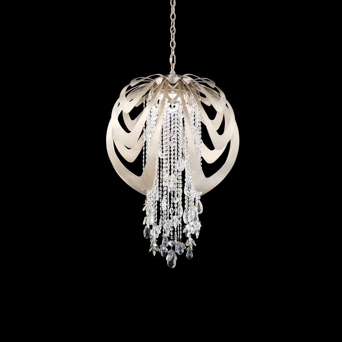 Starfall 22in 120V LED Pendant in Antique Silver and Clear Radiance Crystal