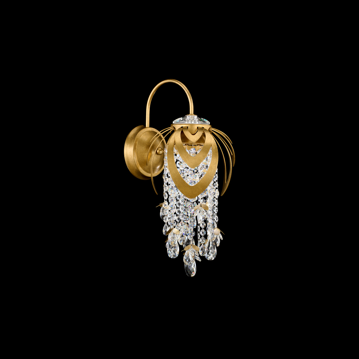 Starfall 8in LED Wall Sconce in Antique Silver and Clear Radiance Crystal