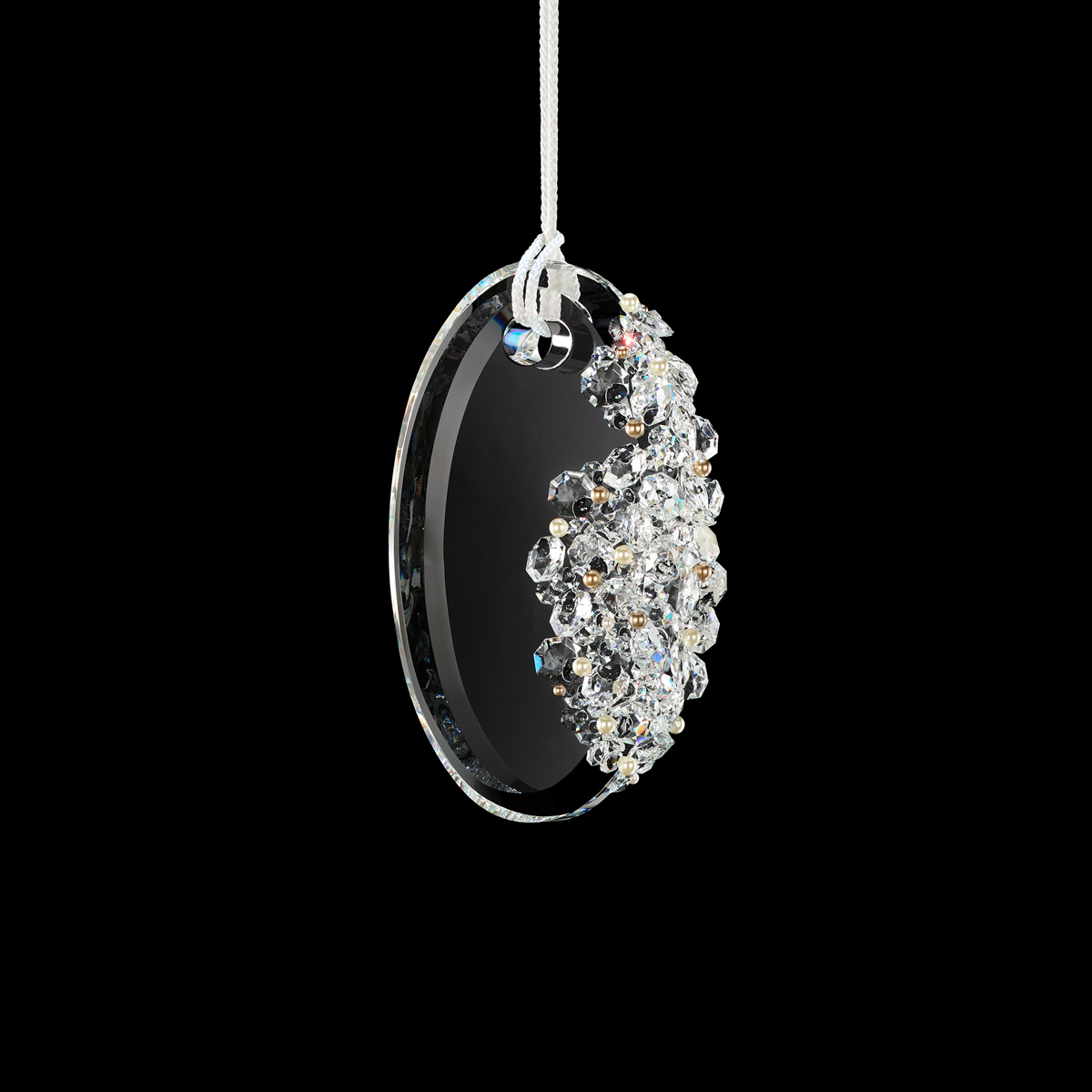Eden 8in LED 3000K/3500K/4000K 120-277V Mini Pendant in Polished Chrome with Clear Radiance Crystal and Black Rope