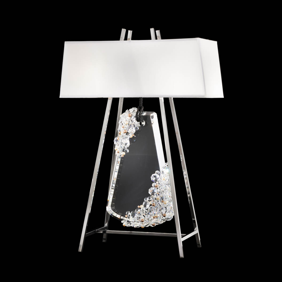 Flora 2 Light 120V Table Lamp in Polished Chrome with Clear Radiance Crystal and Black Rope
