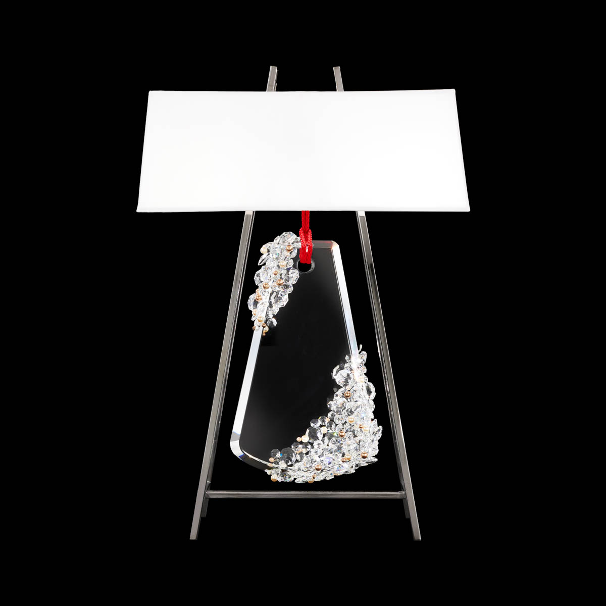 Flora 2 Light 120V Table Lamp in Polished Chrome with Clear Radiance Crystal and Red Rope