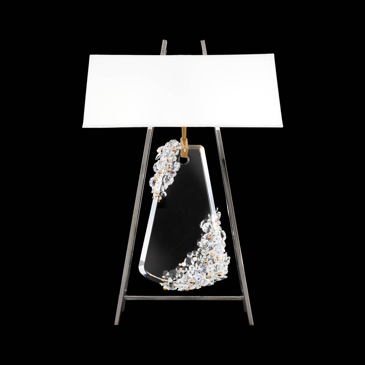 Flora 2 Light 120V Table Lamp in Polished Chrome with Clear Radiance Crystal and Gold Rope
