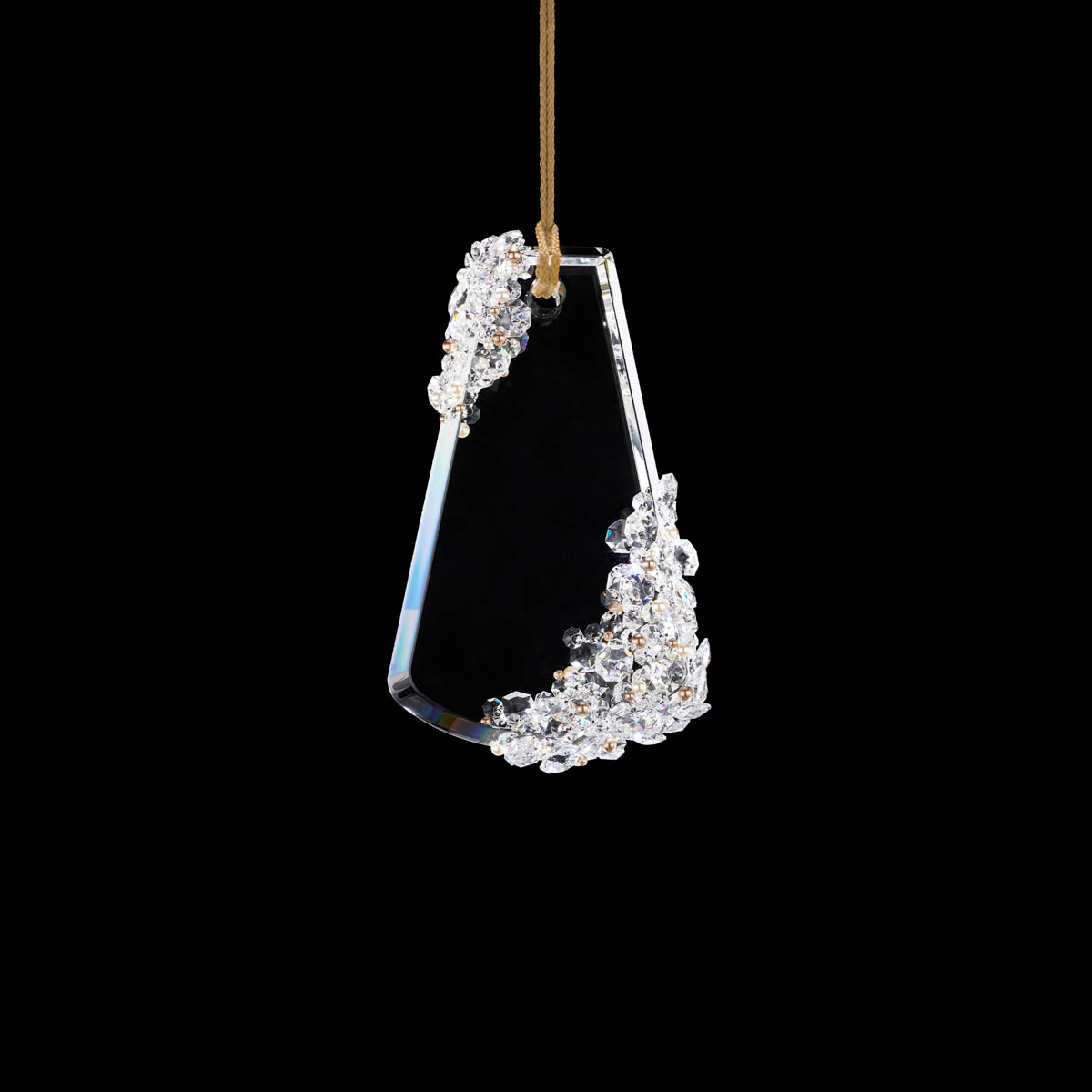 Flora 16in LED 3000K/3500K/4000K 120V-277V Mini Pendant in Polished Chrome with Clear Radiance Crystal and Gold Rope