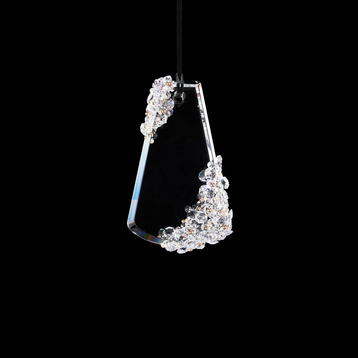 Flora 16in LED 3000K/3500K/4000K 120V-277V Mini Pendant in Polished Chrome with Clear Radiance Crystal and Black Rope