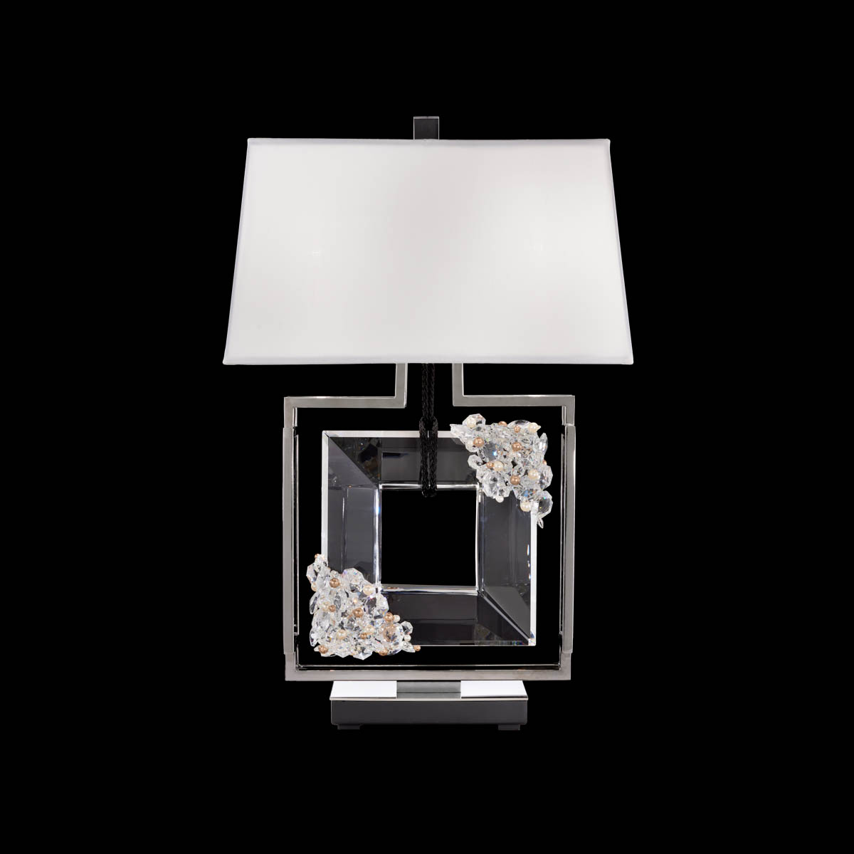 Eva 29IN LED 120V Table Lamp in Polished Chrome with Radiance Crystal and White Rope