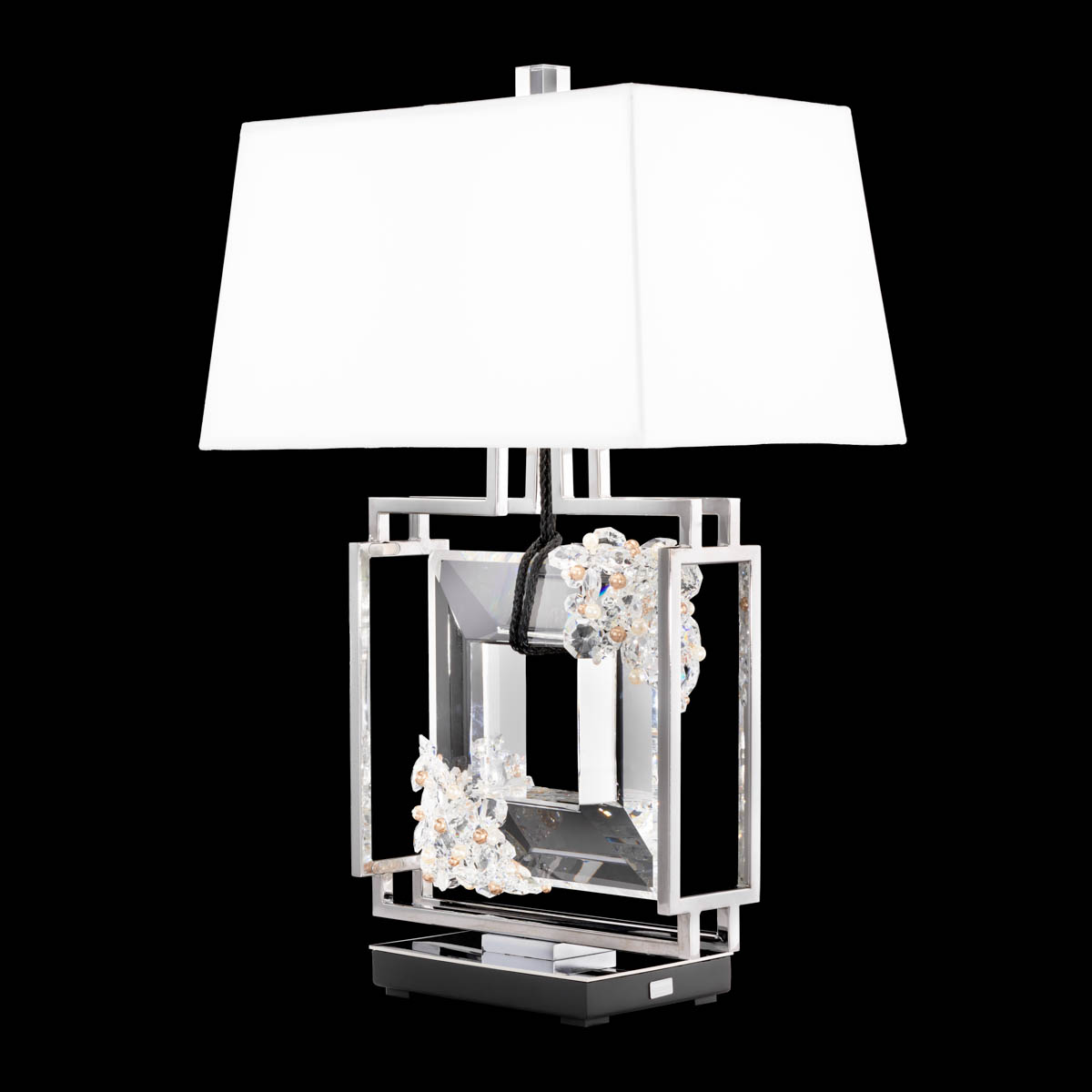 Eva 2 Light 120V Table Lamp in Polished Chrome with Clear Radiance Crystal and Gold Rope