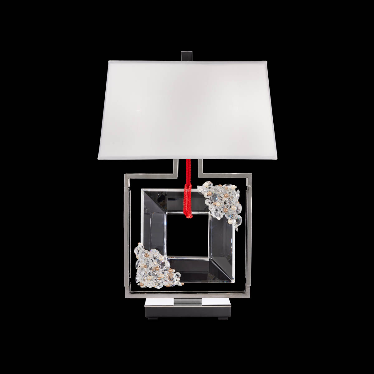 Eva 2 Light 120V Table Lamp in Polished Chrome with Clear Radiance Crystal and Red Rope