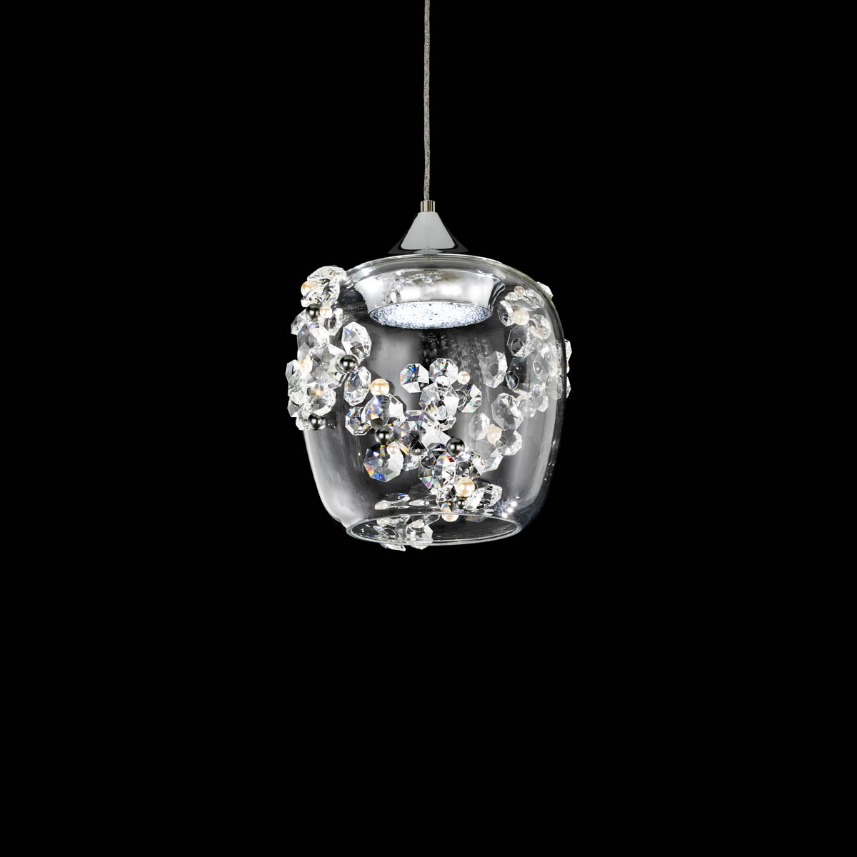 Divine 8in 3000K/3500K/4000K 120V-277V Mini Pendant in Polished Chrome with Clear Radiance Crystal