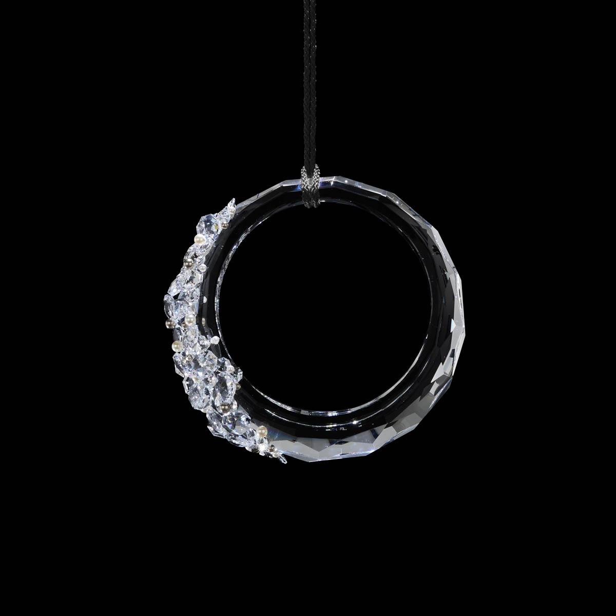 Serenity 12in LED 3000K/3500K/4000K 120V-277V Mini Pendant in Polished Chrome with Clear Radiance Crystal and Black Rope