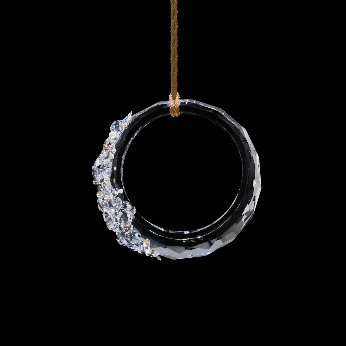 Serenity 12in LED 3000K/3500K/4000K 120V-277V Mini Pendant in Polished Chrome with Clear Radiance Crystal and Gold Rope