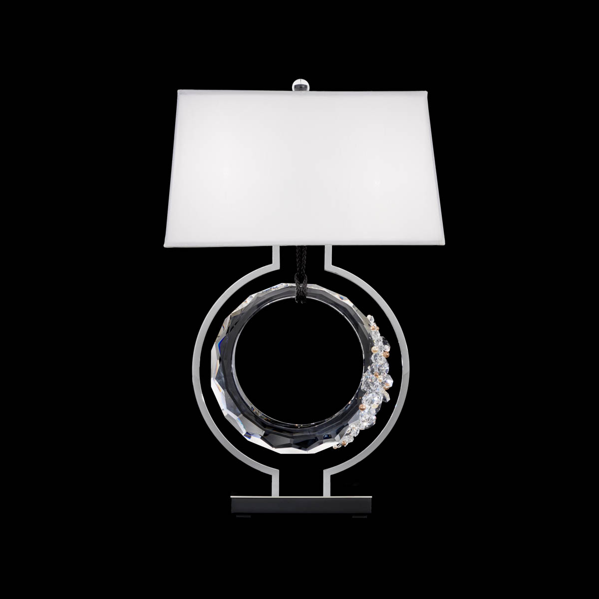 Serenity 27in 120V Table Lamp in Polished Chrome with Clear Radiance Crystal and Black Rope