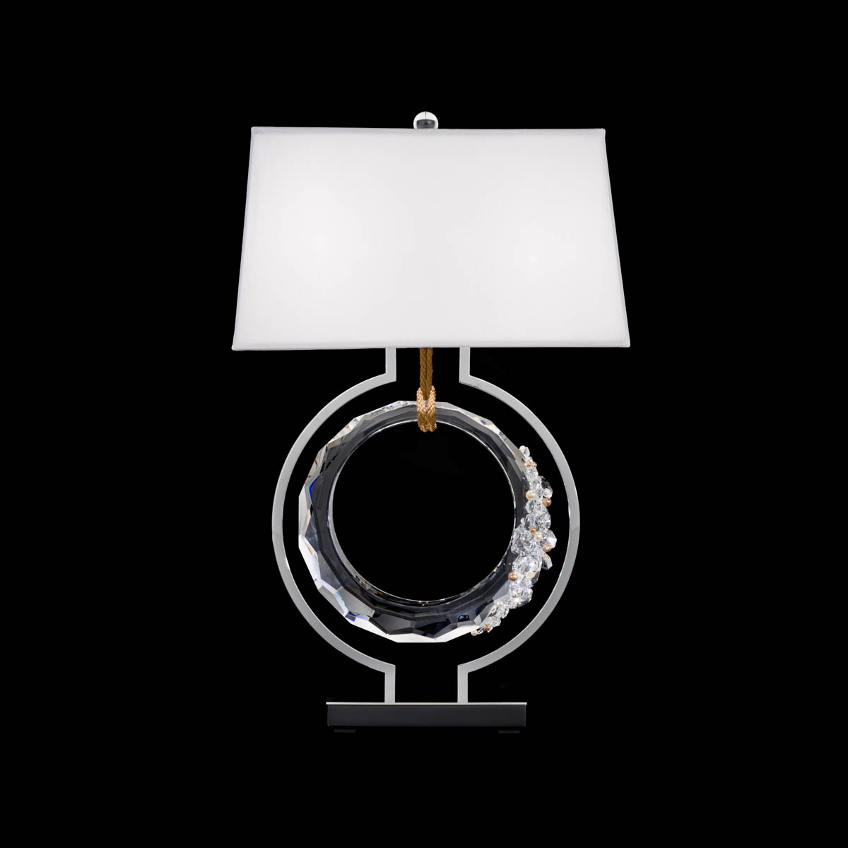 Serenity 27 in 120V Table Lamp in Polished Chrome with Clear Radiance Crystal and Gold Rope