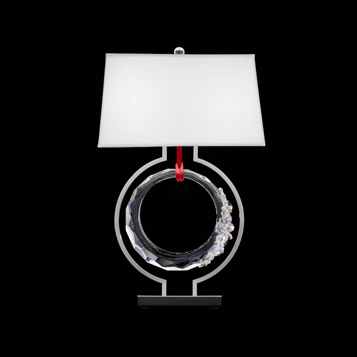 Serenity 27in 120V Table Lamp in Polished Chrome with Clear Radiance Crystal and Red Rope