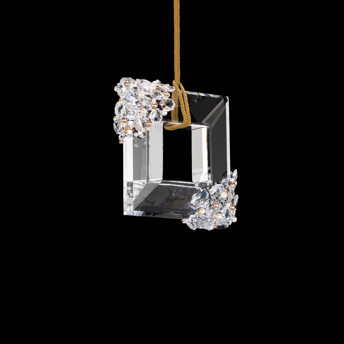 Eva 10in LED 3000K/3500K/4000K 120V-277V Mini Pendant in Polished Chrome with Clear Radiance Crystal and Gold Rope