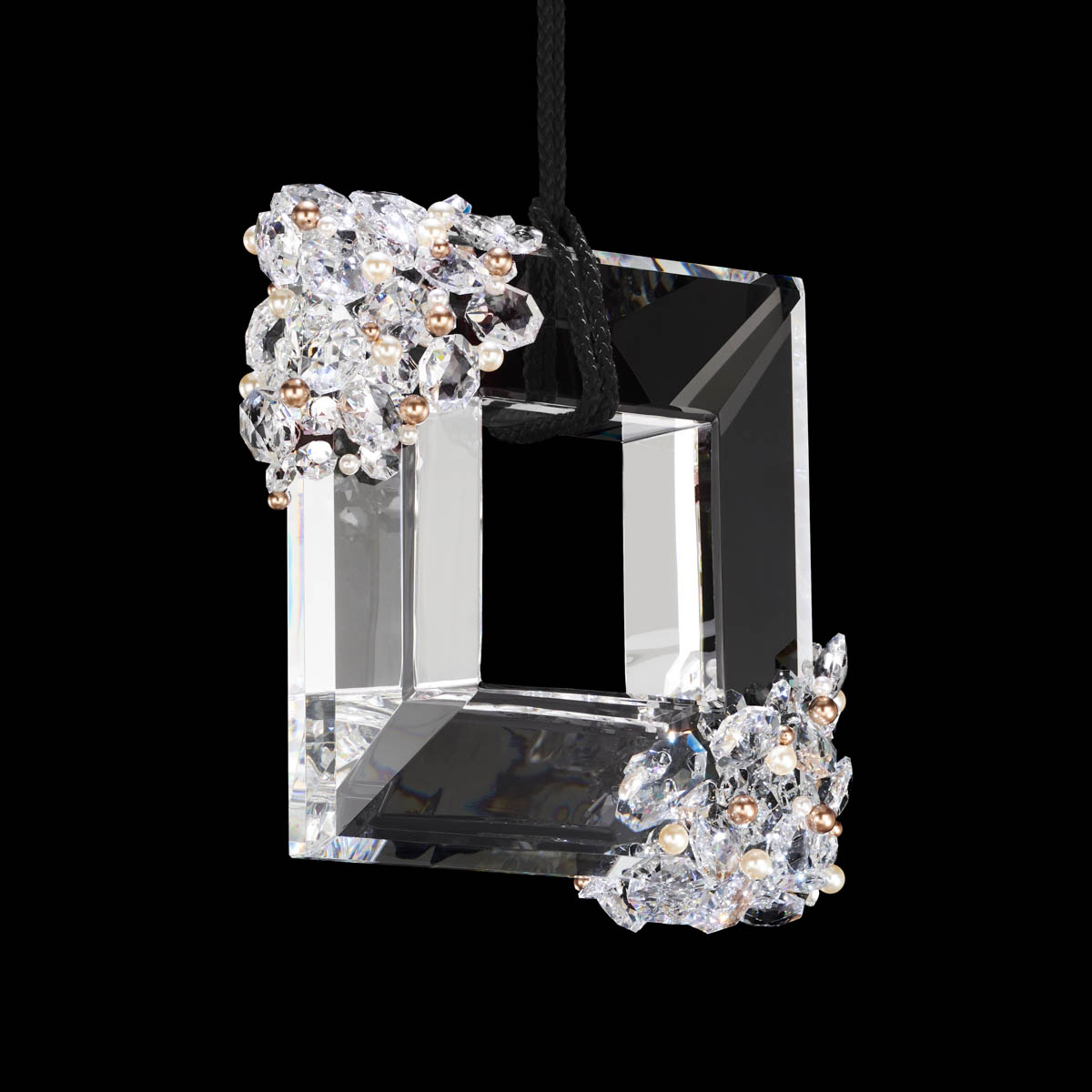 Eva 10in LED 3000K/3500K/4000K 120V-277V Mini Pendant in Polished Chrome with Clear Radiance Crystal and Black Rope