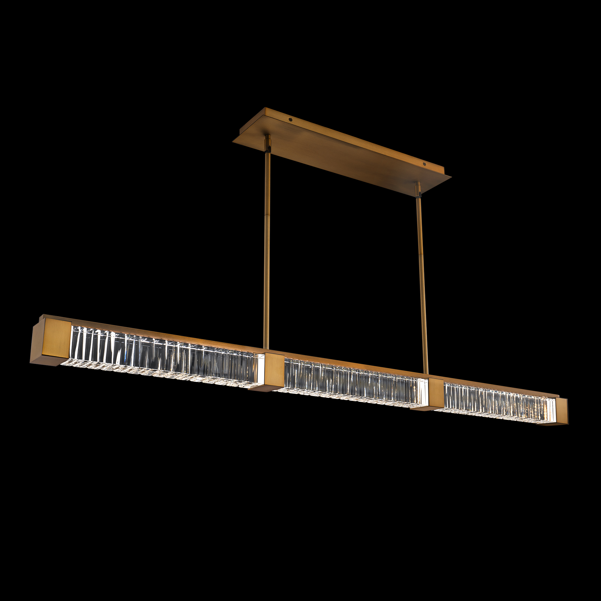 Guild 55in LED Linear Pendant in Aged Brass with Optic Crystal