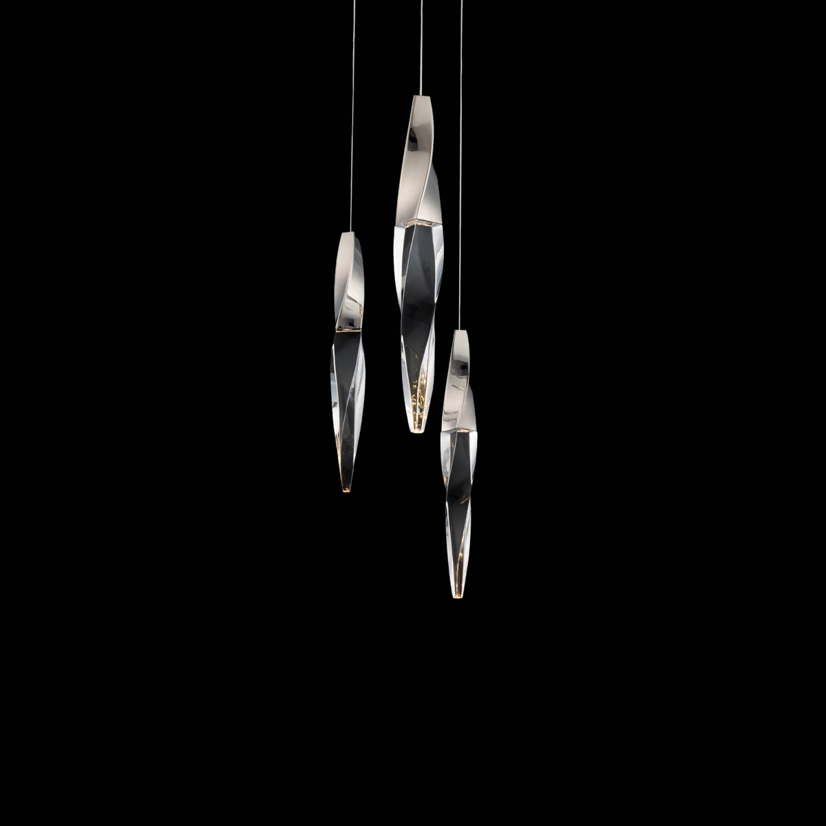 Kindjal 3 Light LED 3000K/3500K/4000K 120V-277V Multi-Light Pendant in Polished Nickel with Clear Optic Crystal