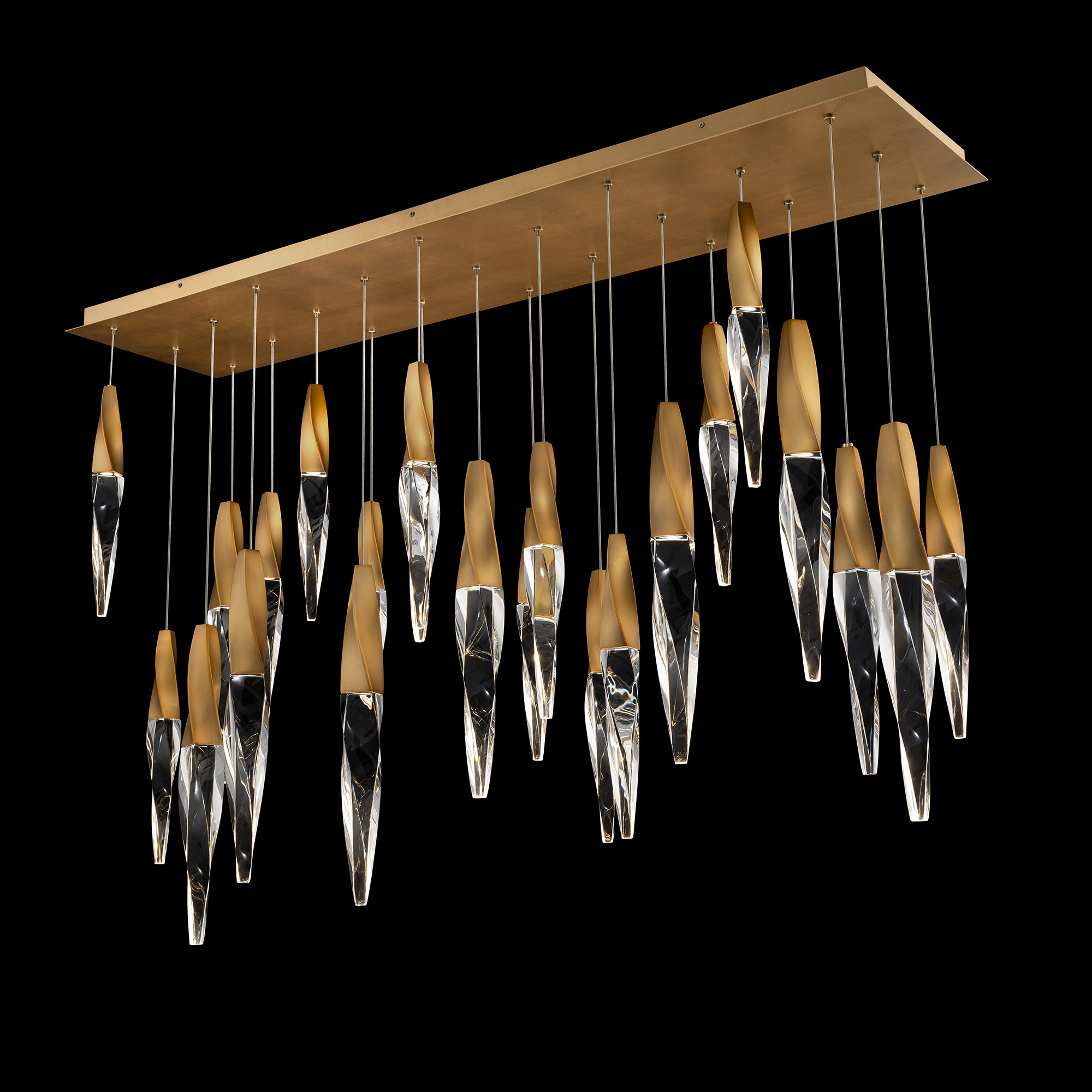 Kindjal 23 Light 120-277V Multi-Light Pendant (Linear Canopy) in Aged Brass with Clear Optic Crystal