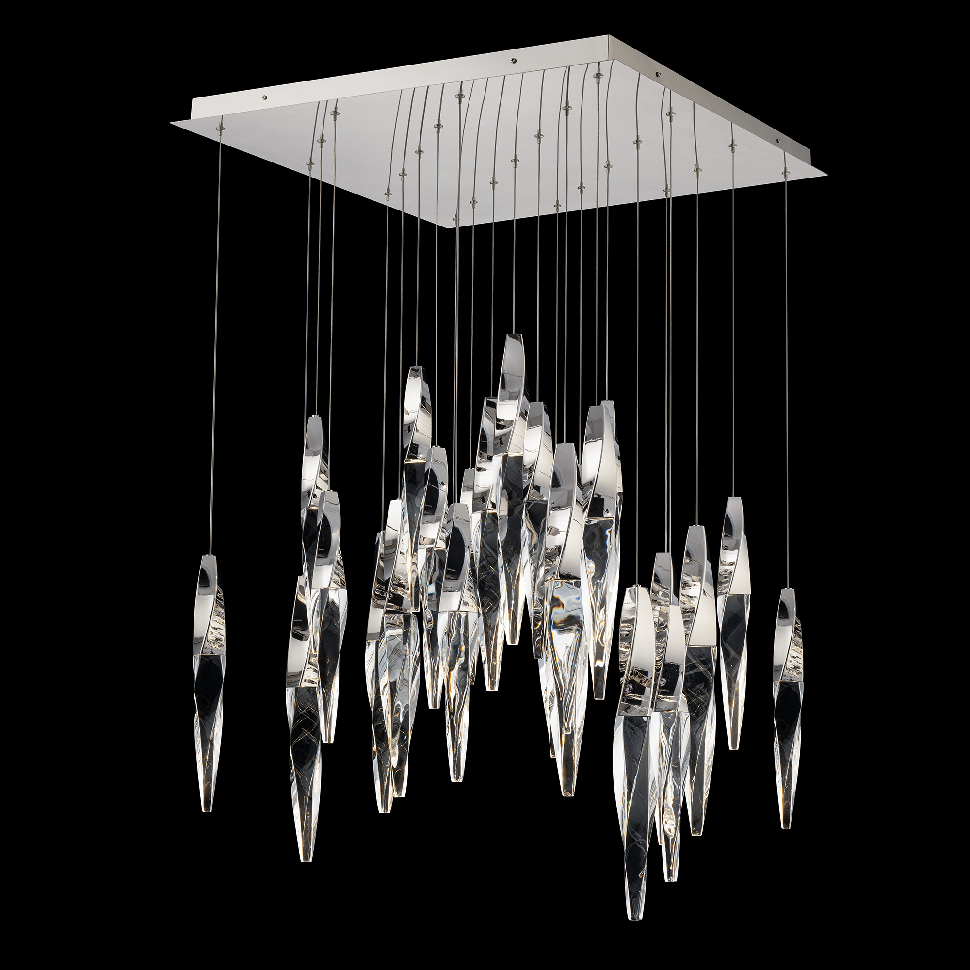Kindjal 25 Light 120-277V Multi-Light Pendant (Square Canopy) in Aged Brass with Clear Optic Crystal