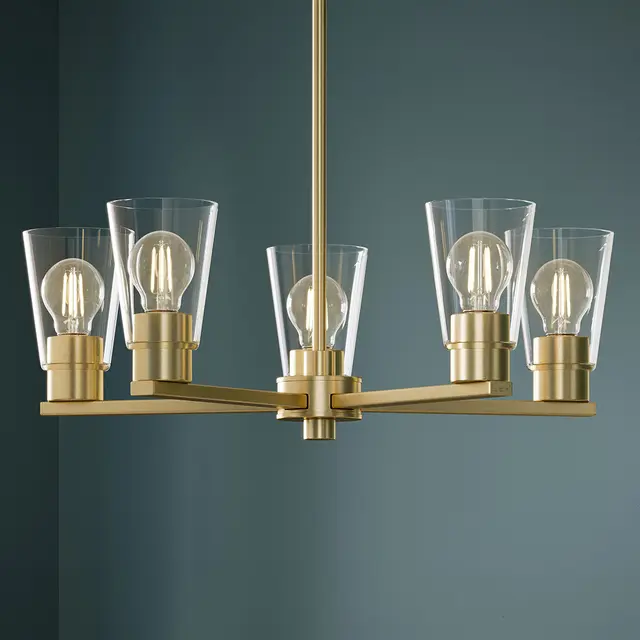 Stamos 24 inch 5 Light Chandelier with Clear Glass in Brushed Gold