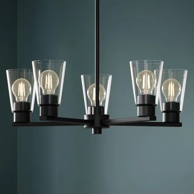 Stamos 24 inch 5 Light Chandelier with Clear Glass in Black