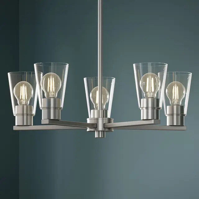 Stamos 24 inch 5 Light Chandelier with Clear Glass in Brushed Nickel