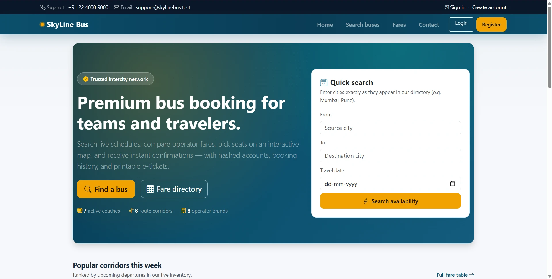 Online Bus Booking Portal in PHP and MySQL live demo preview