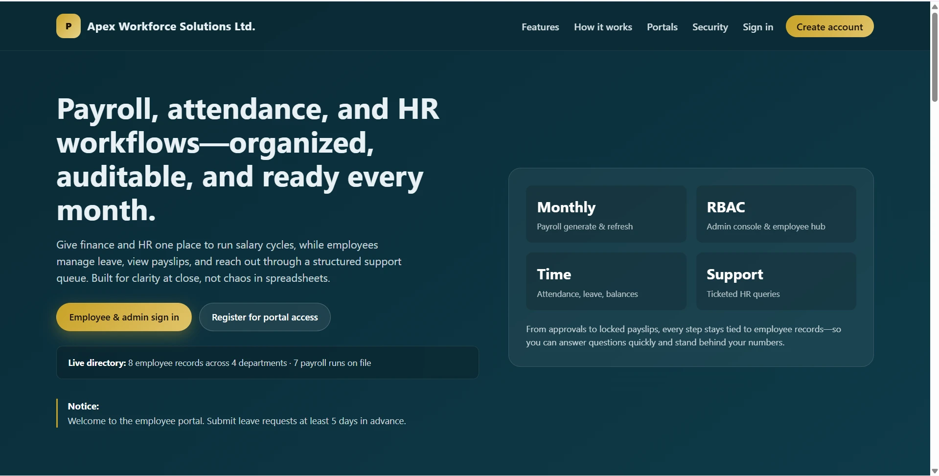 Payroll Management System in PHP and MySQL live demo preview