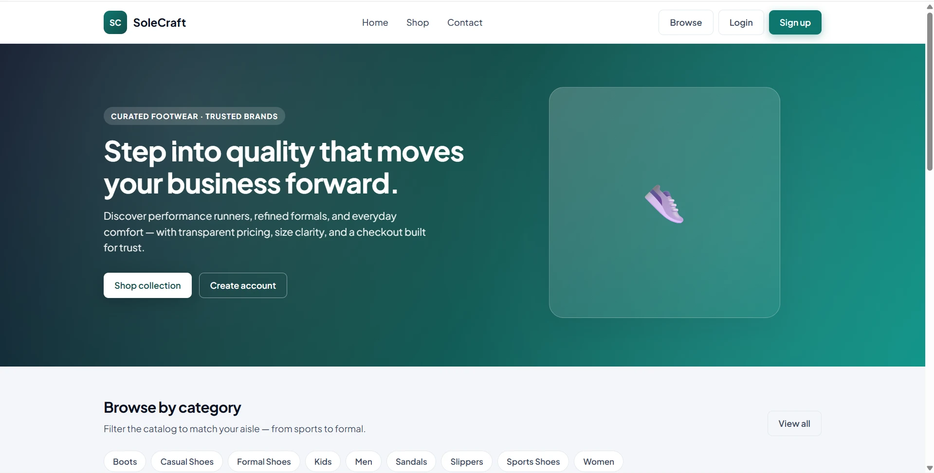 Online Footwear Shopping System in PHP and MySQL live demo preview