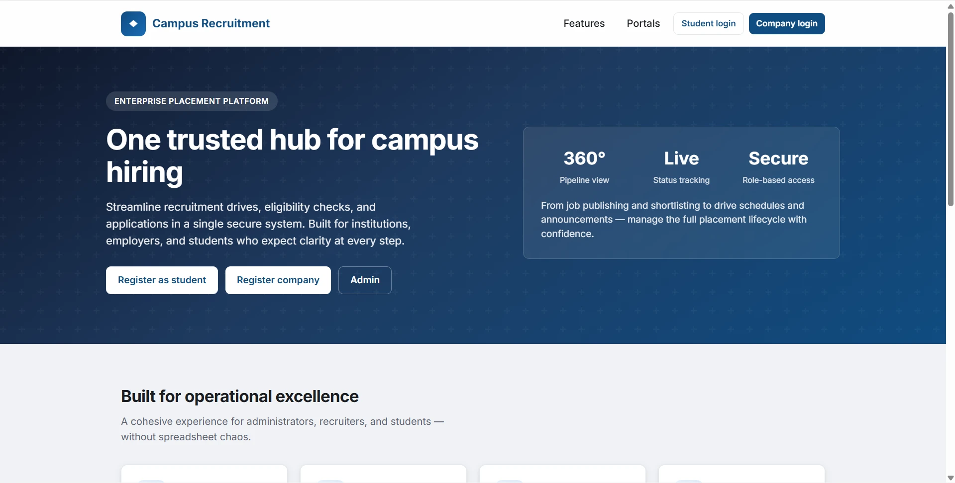 Campus Recruitment System in PHP with MySQL live demo preview