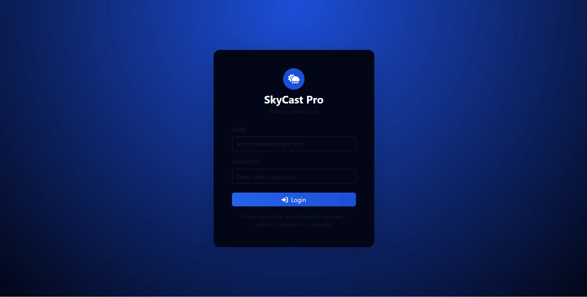 Weather Forecasting System using PHP and MySQL live demo preview