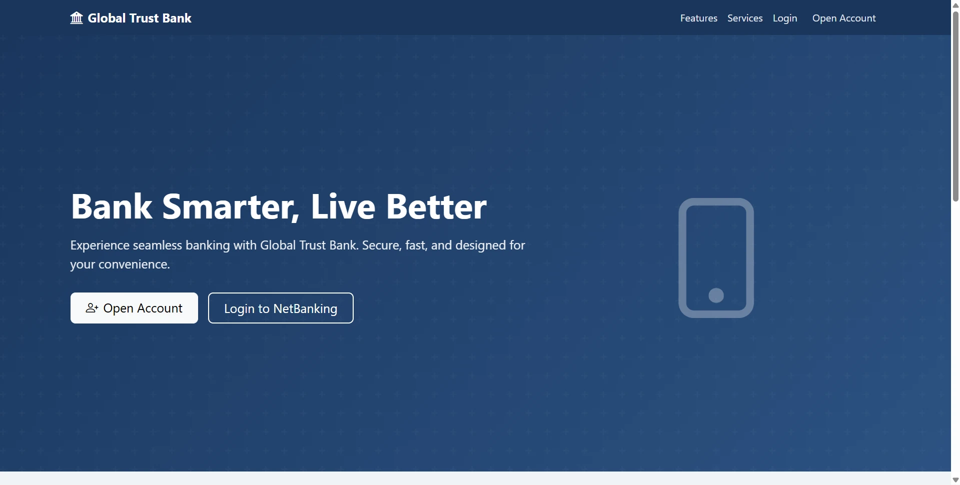 Online Banking Application using PHP with MySQL live demo preview