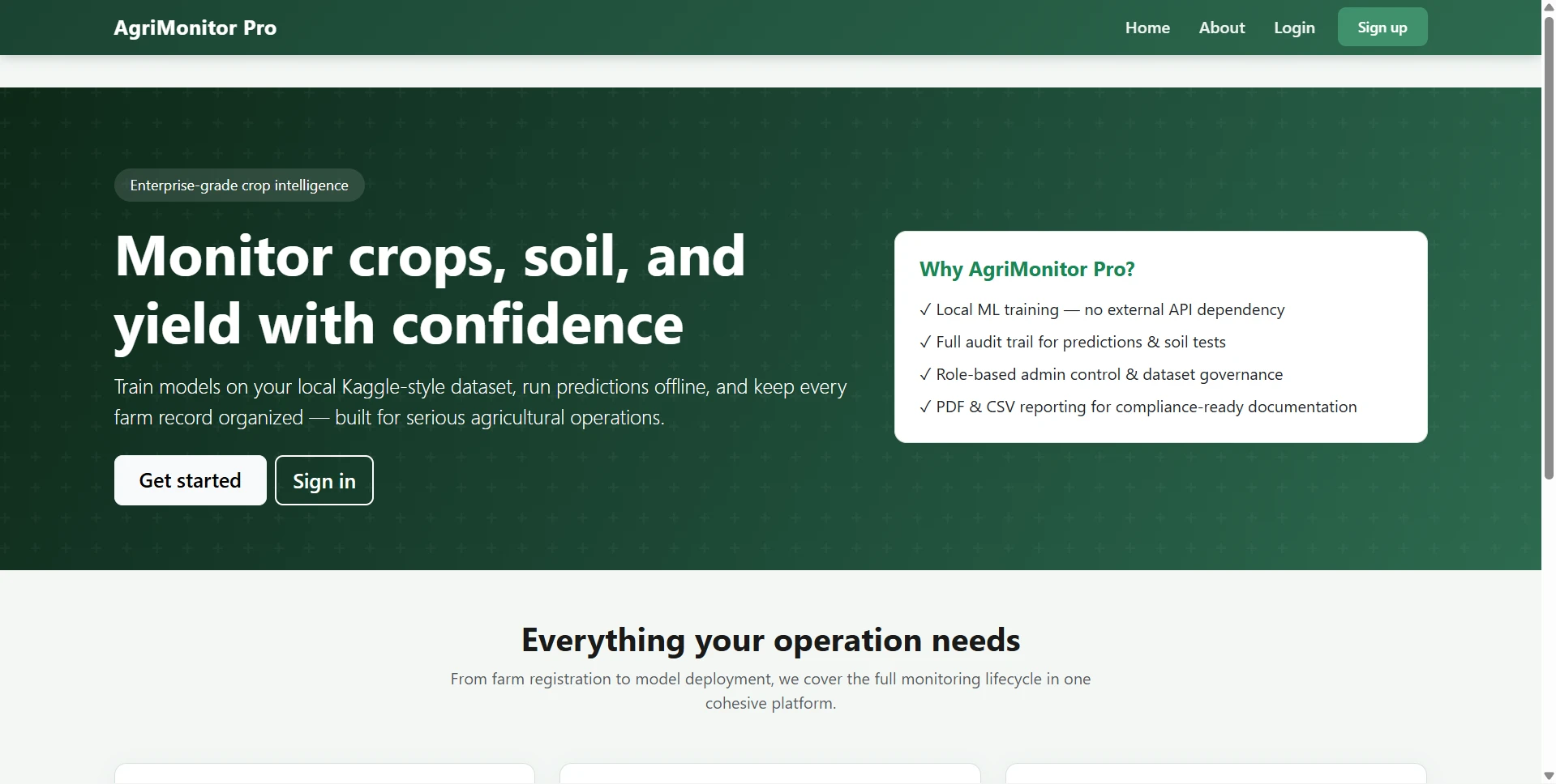 Agricultural Monitoring and Crop Prediction System with Machine Learning live demo preview