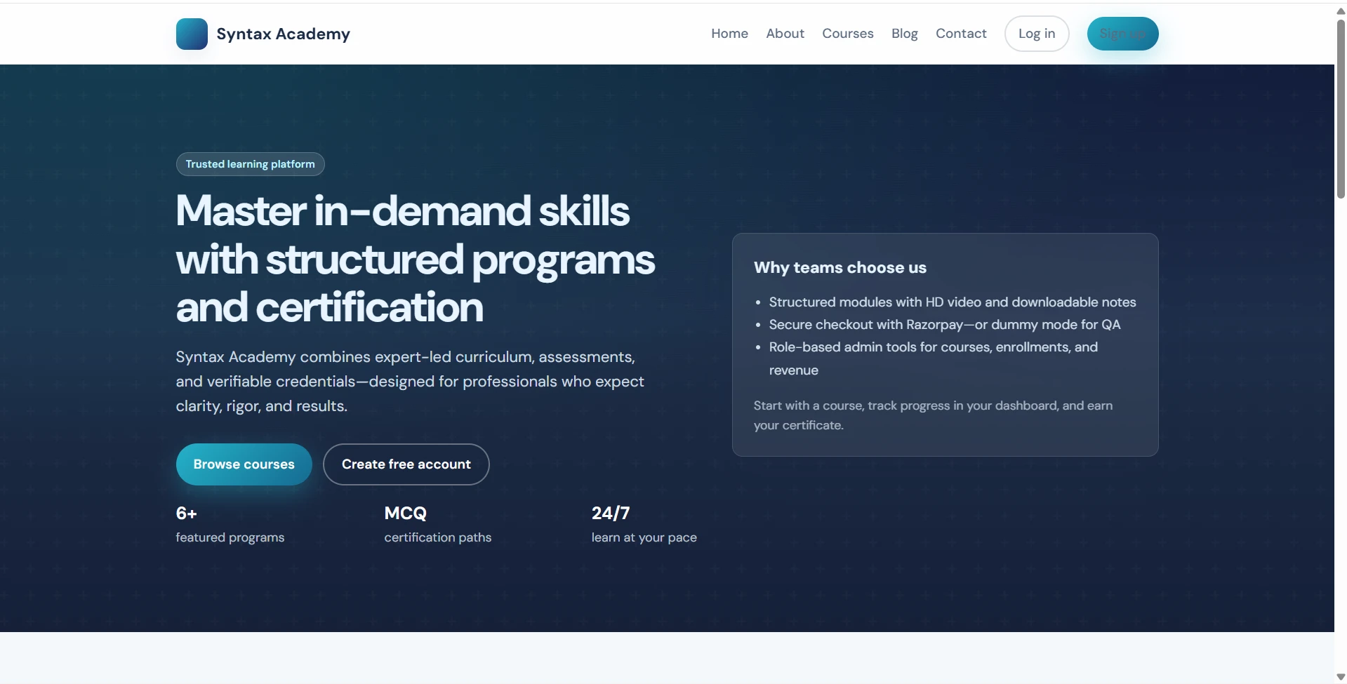 E-Learning LMS Platform using Python live demo preview