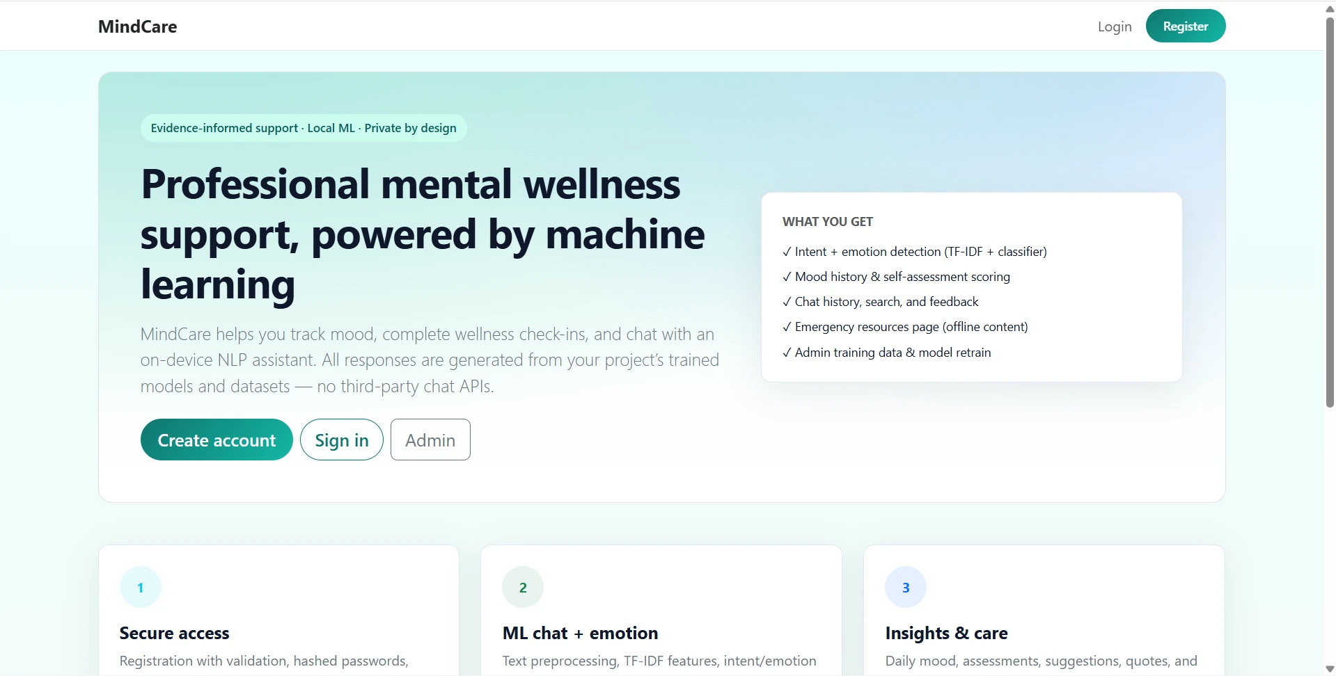 Mental Health Chatbot Using Machine Learning and Flask live demo preview