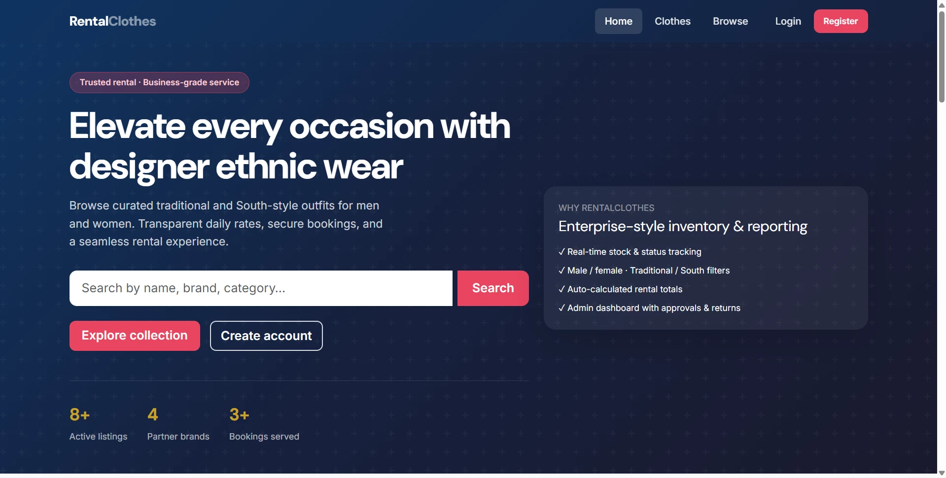 Online Rental Clothes Management System Final Year PHP Project live demo preview