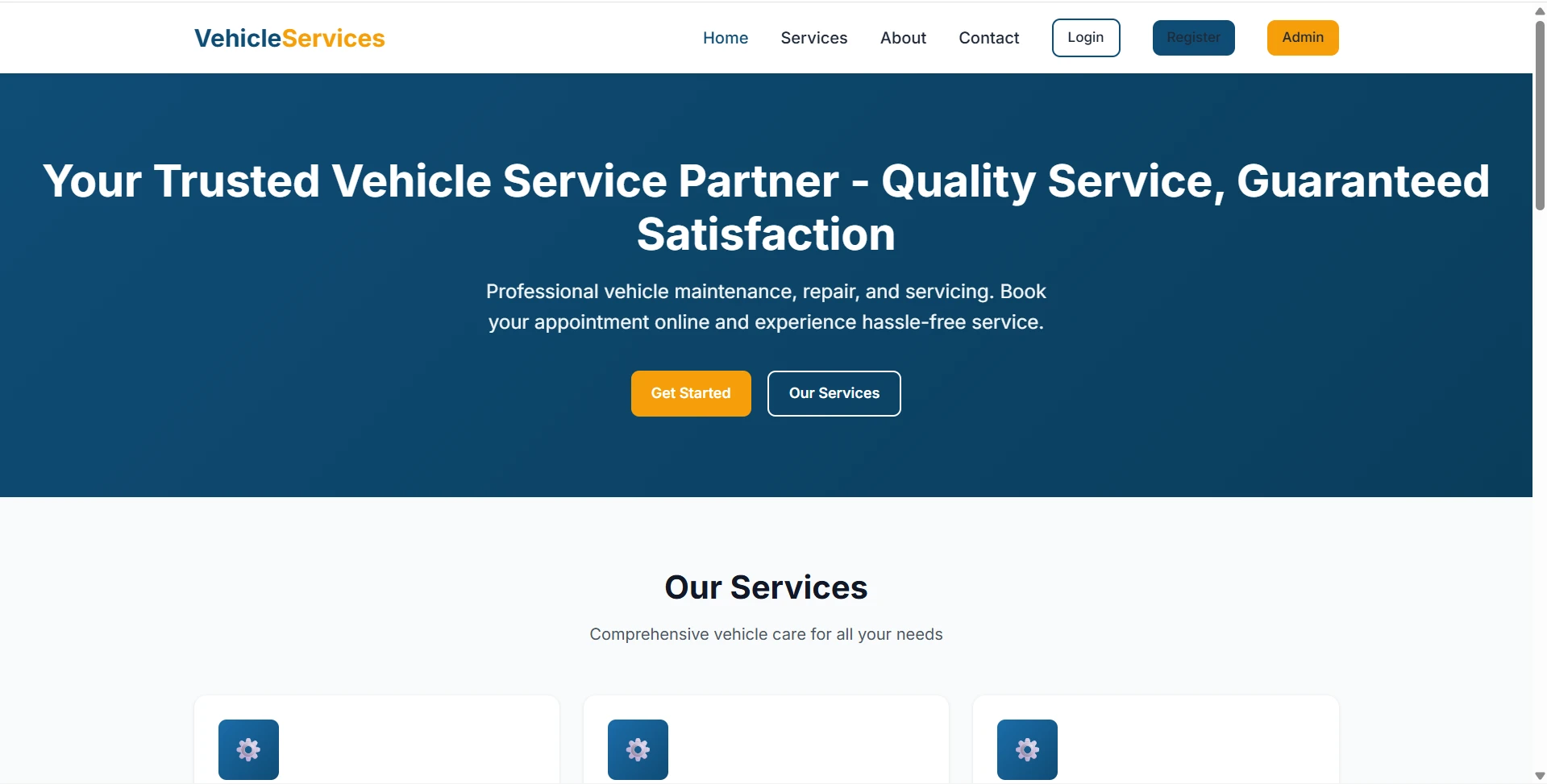 Vehicle Services Management System Final Year PHP Project live demo preview