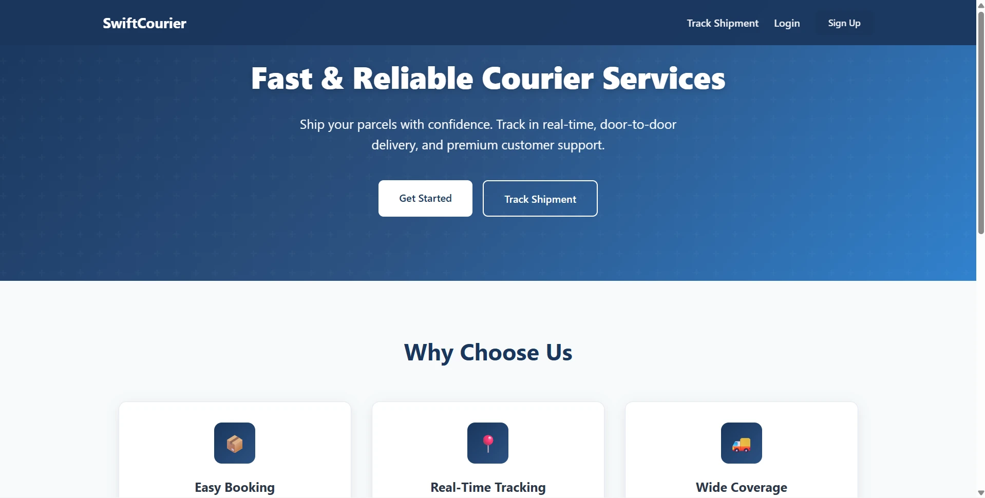 Courier Service Management System Final Year PHP Project live demo preview