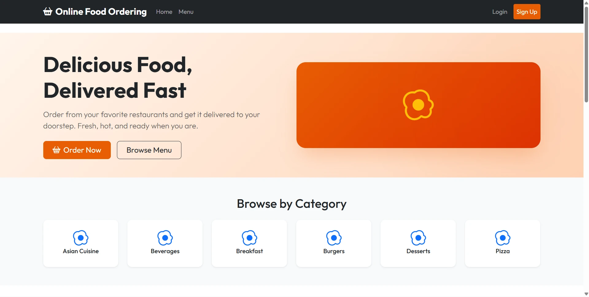 Online Food Ordering System Final Year PHP Project live demo preview