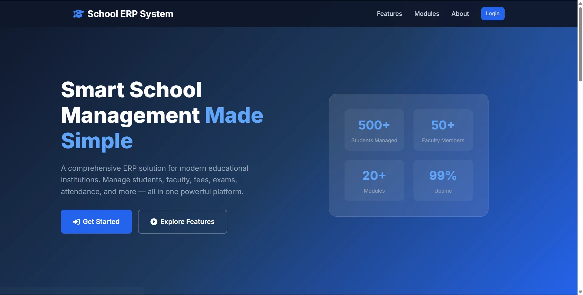 School ERP System Final Year PHP Project live demo preview