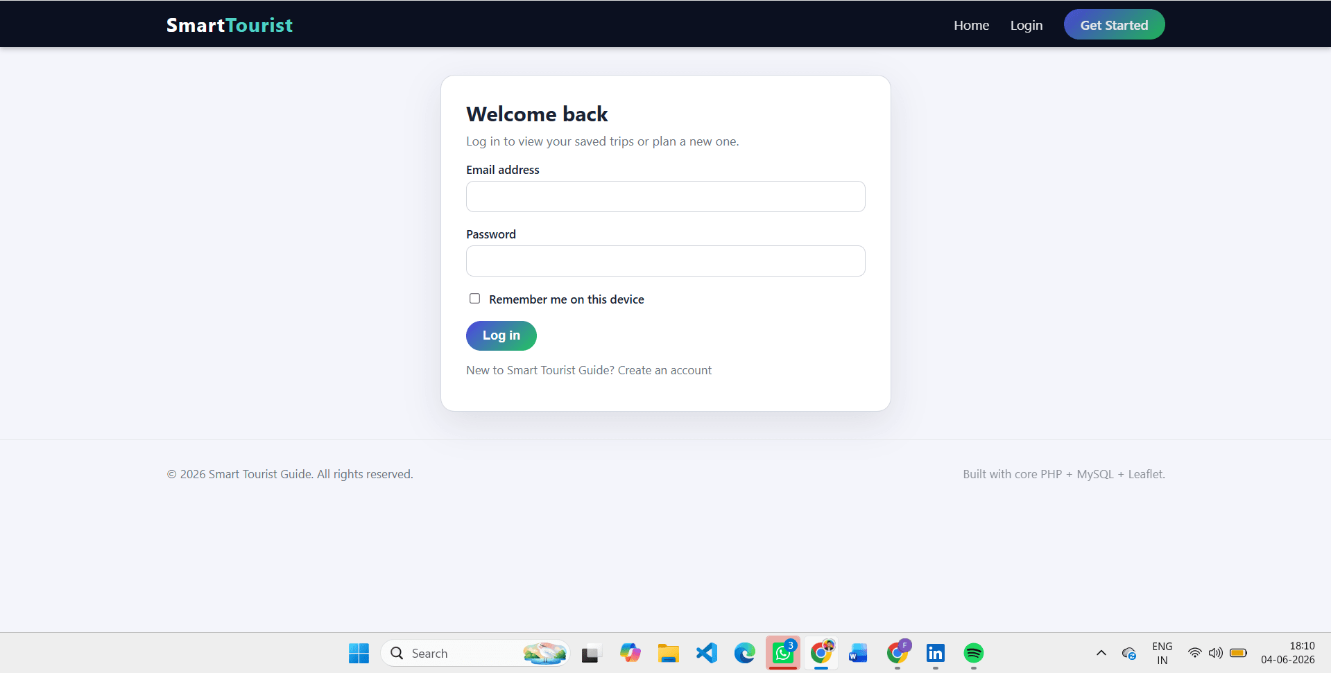 Smart Tourist Guide Final Year PHP Project live demo preview