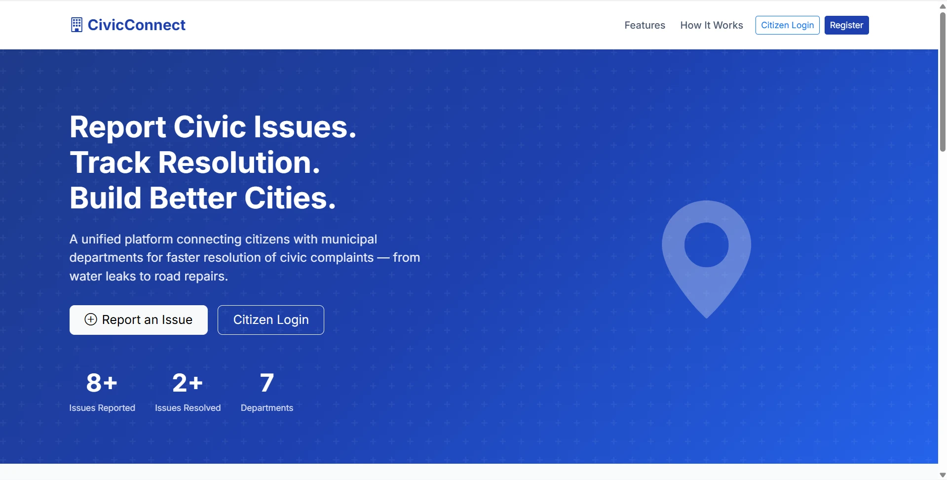 Civic Issue Reporting Portal Final Year PHP Project live demo preview